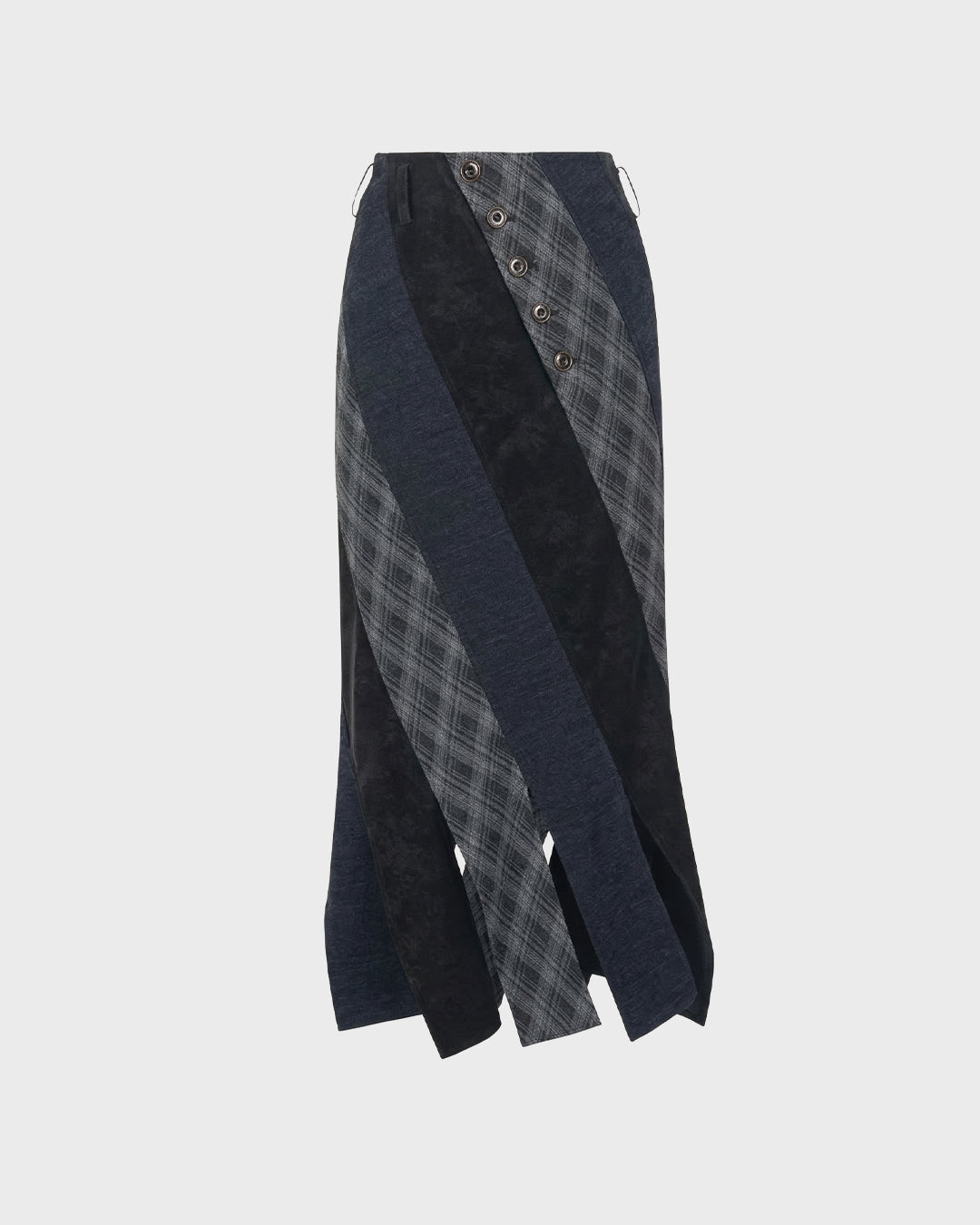 Asymmetric Plaid Midi Skirt